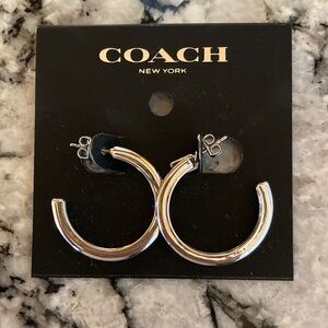 Coach Silver-Tone Open Hoop Earrings with Hang Tag